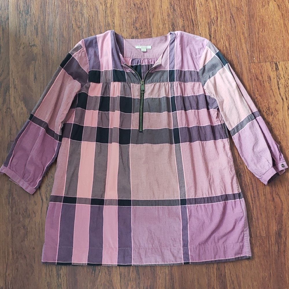 Burberry Nova Check Plaid Tunic Size M Pink Purple Chic Boho Preppy Coastal